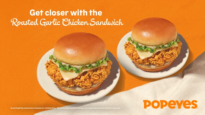 Popeyes Canada Introduces a Roasted Garlic Chicken Sandwich