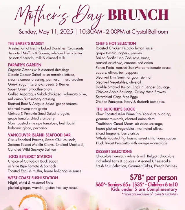 Mother's Day Vancouver 2025: Brunch Lunch, Dinner, Events