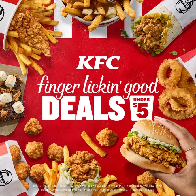 KFC Canada Finger Lickin' Good Deals Menu: Items Under $5