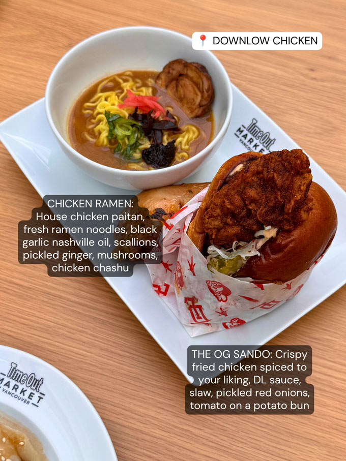 DOWNLOW CHICKEN: The OG Sando - Crispy fried chicken spiced to your liking, DL sauce, slaw, pickled red onions, tomato on a potato bun